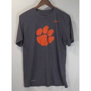 Nike Clemson Tigers Dri-FIT Shirt Mens Medium Gray Orange Paw Logo NCAA Tee